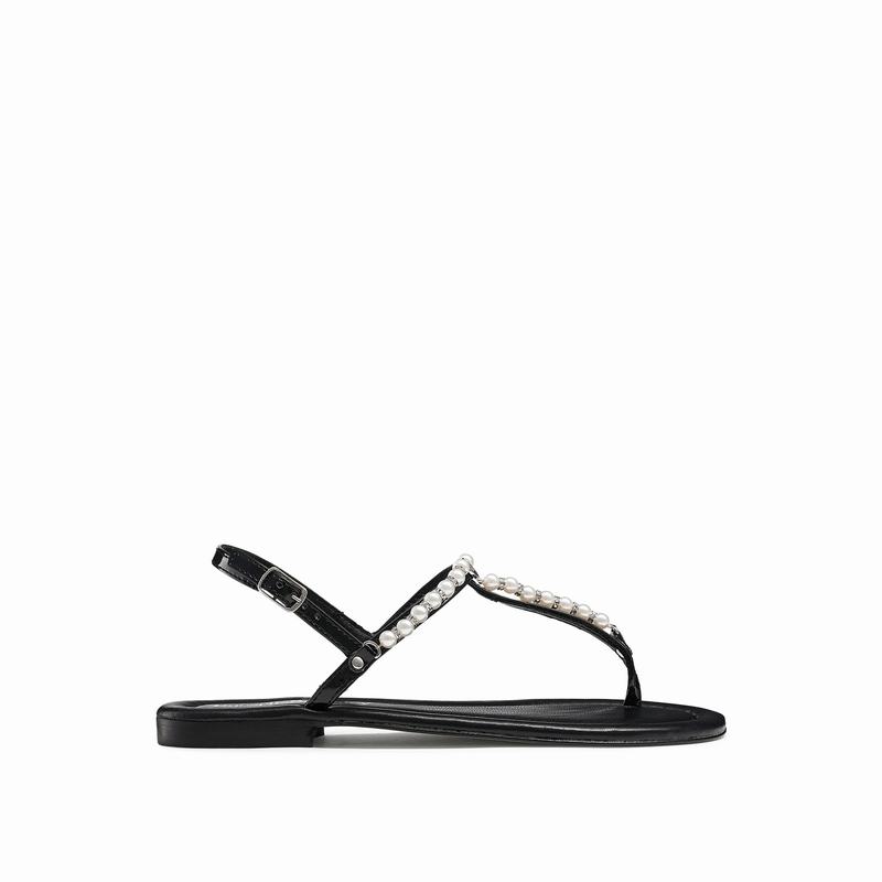 Russell & Bromley Pearly Pearl Trim Sandals Women's Black [AFF4196SH]